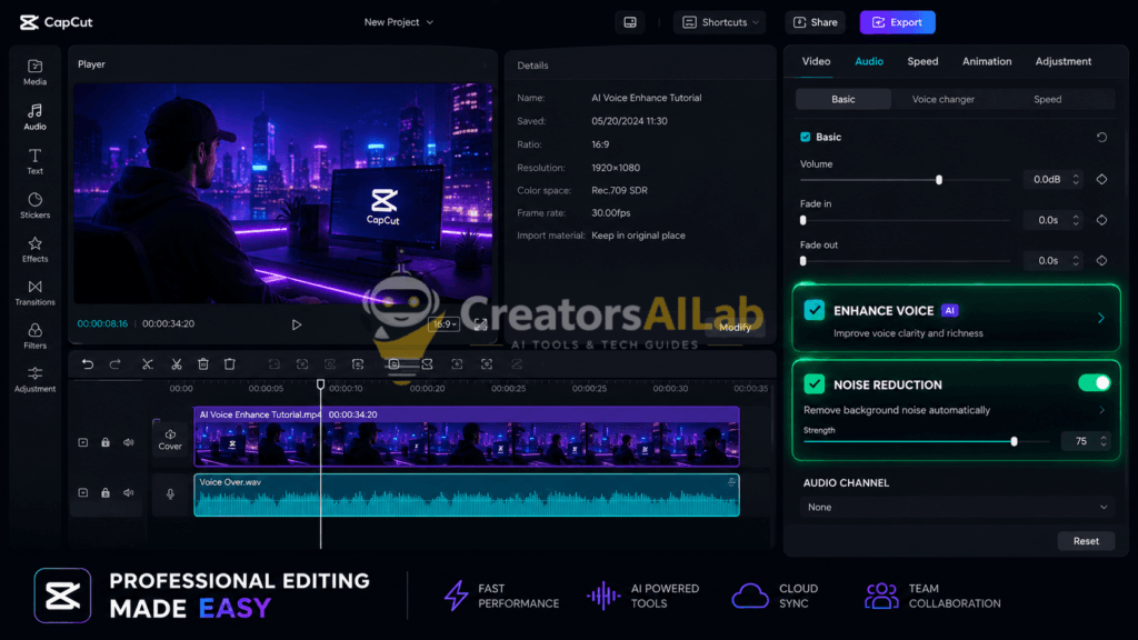 AI voice enhancer tools for video editing | Creators AI Lab