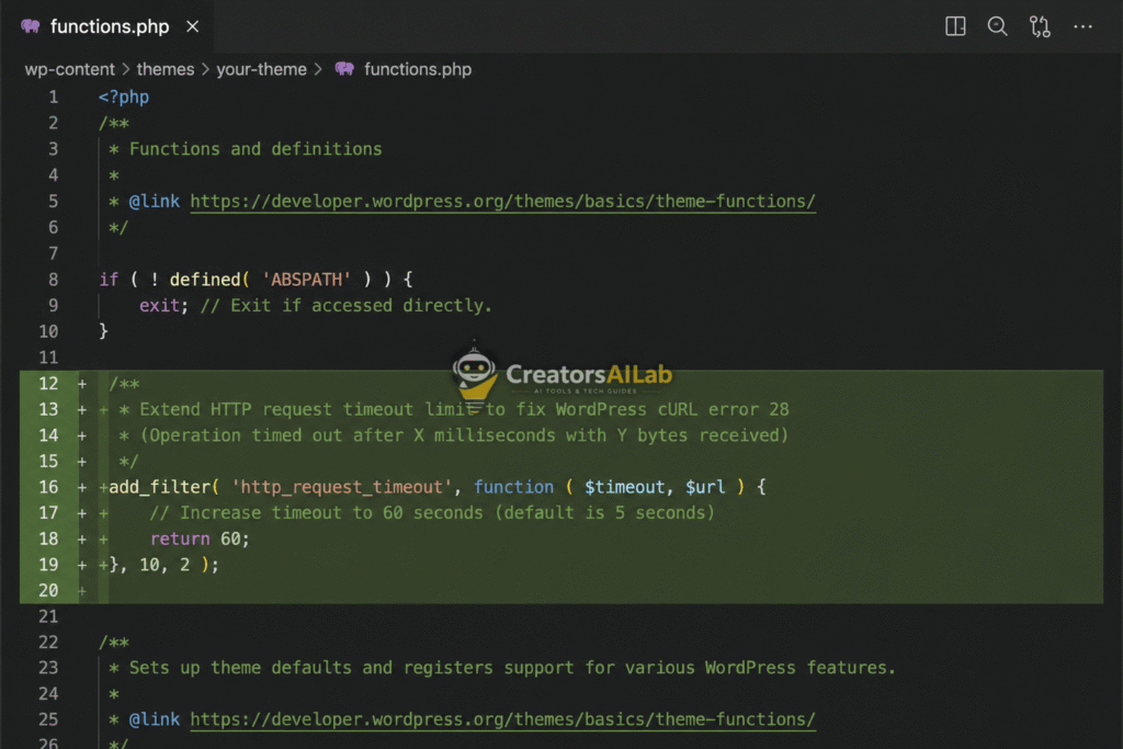 Extend HTTP request timeout limit to fix WordPress cURL error 28