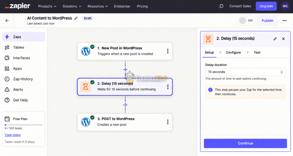 Automate ai workflows safely with zapier delay nodes.