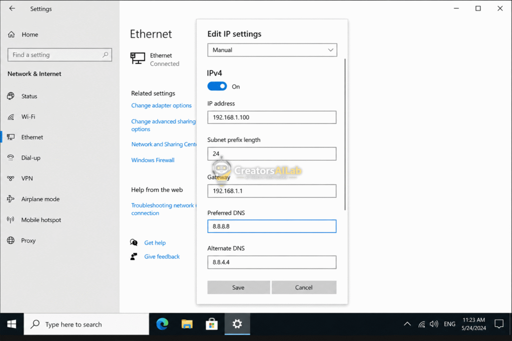 CapCut network error fix Windows DNS settings IPv4 8.8.8.8.