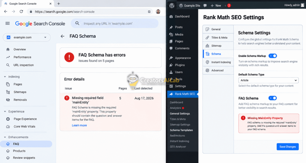 Rank Math missing mainentity schema error fix.