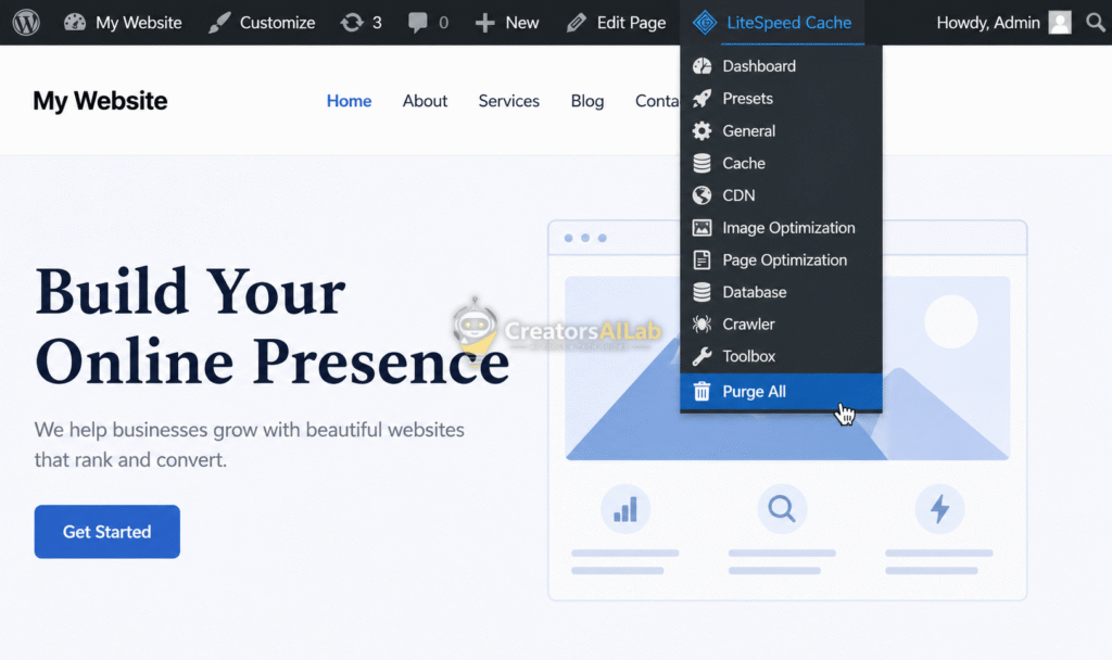 WordPress technical SEO fixes 2026 LiteSpeed purge all button.