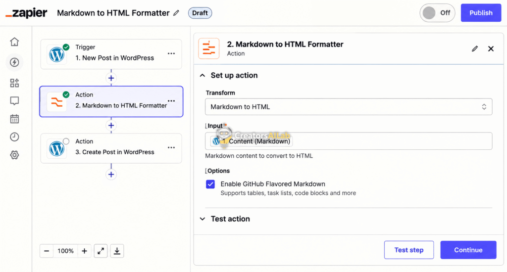 Zapier to WordPress REST API webhook payload formatting.